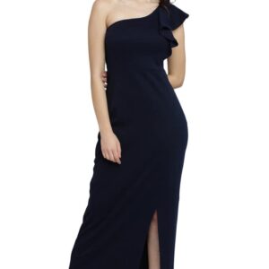 Women's Solid One Shoulder Sleeveless Ruffled Maxi Dress