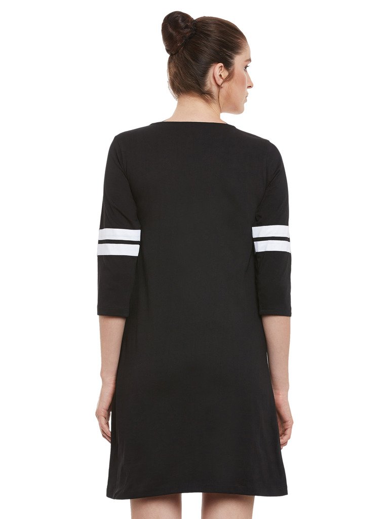 Women's Super Soft Solid Round Neck 3/4th Sleeves Paneled Color Block Mini Shift Dress - Image 14