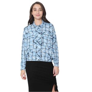 Printed Collared Viscose Women's Casual Wear Waist Length Jackets