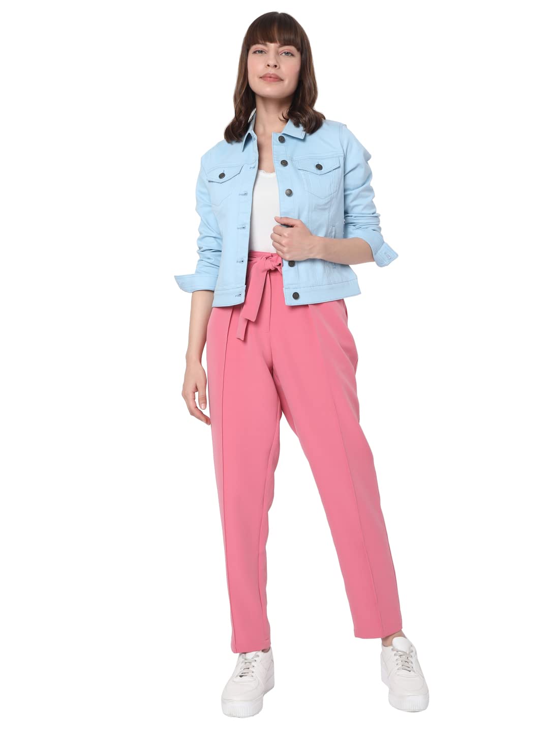 Solid Cotton Round Neck Womens Casual Jacket - Image 6