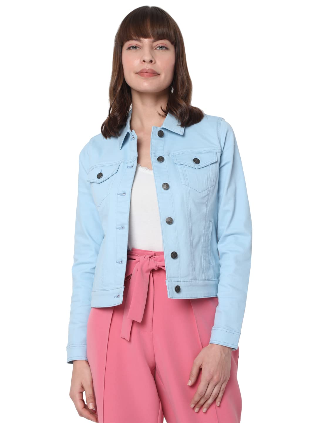 Solid Cotton Round Neck Womens Casual Jacket - Image 7