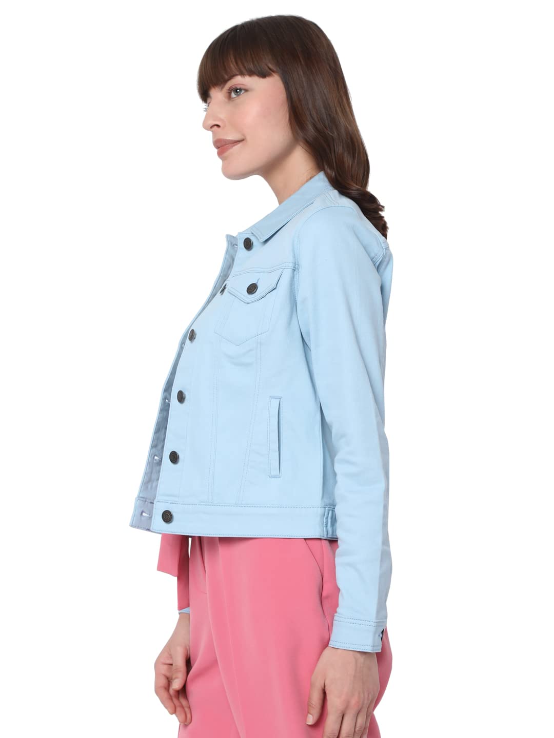 Solid Cotton Round Neck Womens Casual Jacket - Image 8