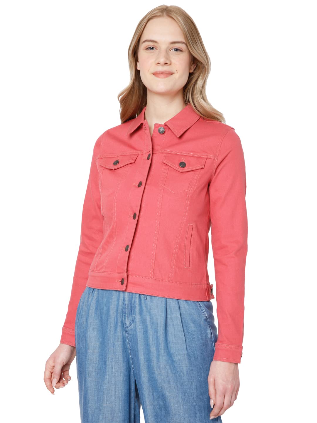 Solid Cotton Round Neck Womens Casual Jacket - Image 2