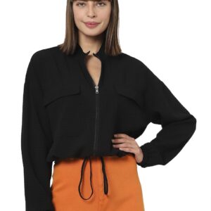 Women's Polyester Blend Crop Casual Jacket