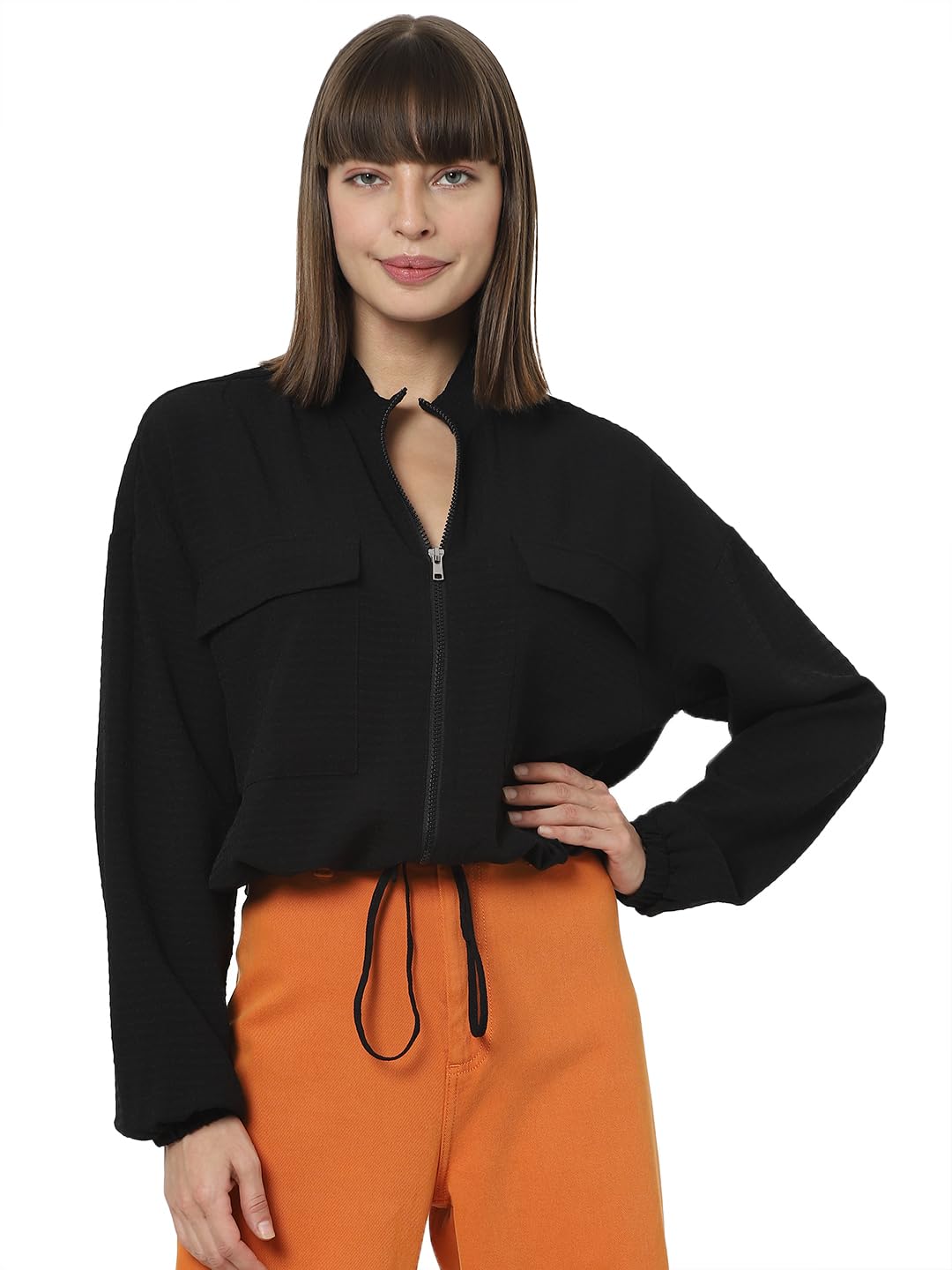 Women's Polyester Blend Crop Casual Jacket