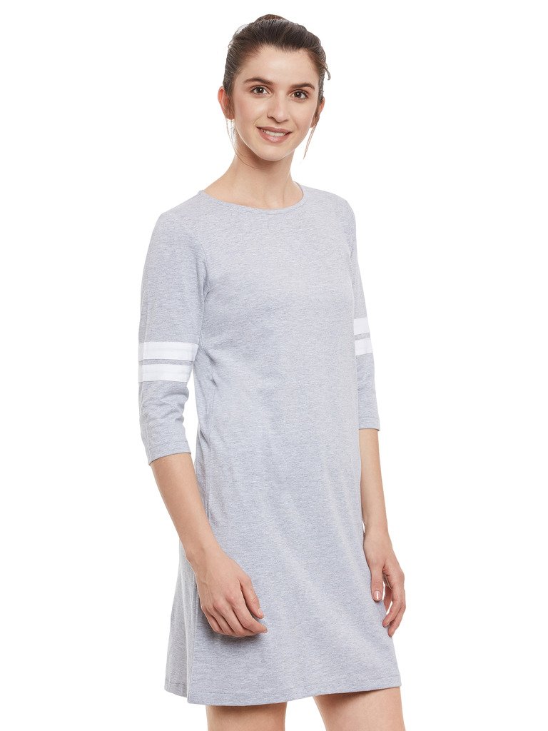 Women's Super Soft Solid Round Neck 3/4th Sleeves Paneled Color Block Mini Shift Dress - Image 3