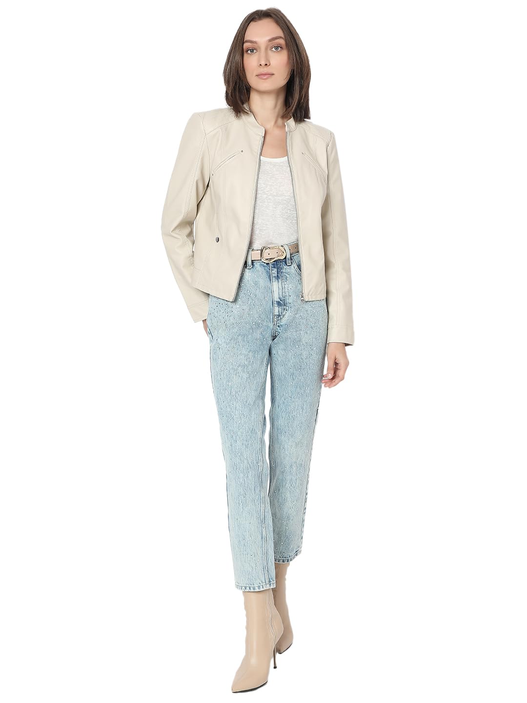 Women's Regular Fit Beige Jacket - Image 5