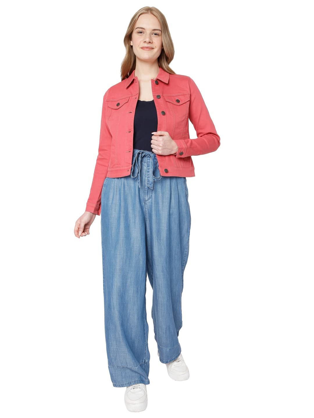 Solid Cotton Round Neck Womens Casual Jacket