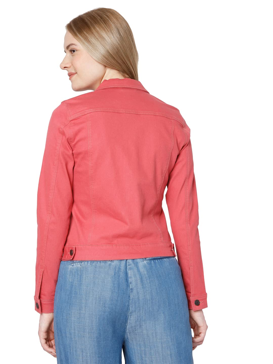 Solid Cotton Round Neck Womens Casual Jacket - Image 4
