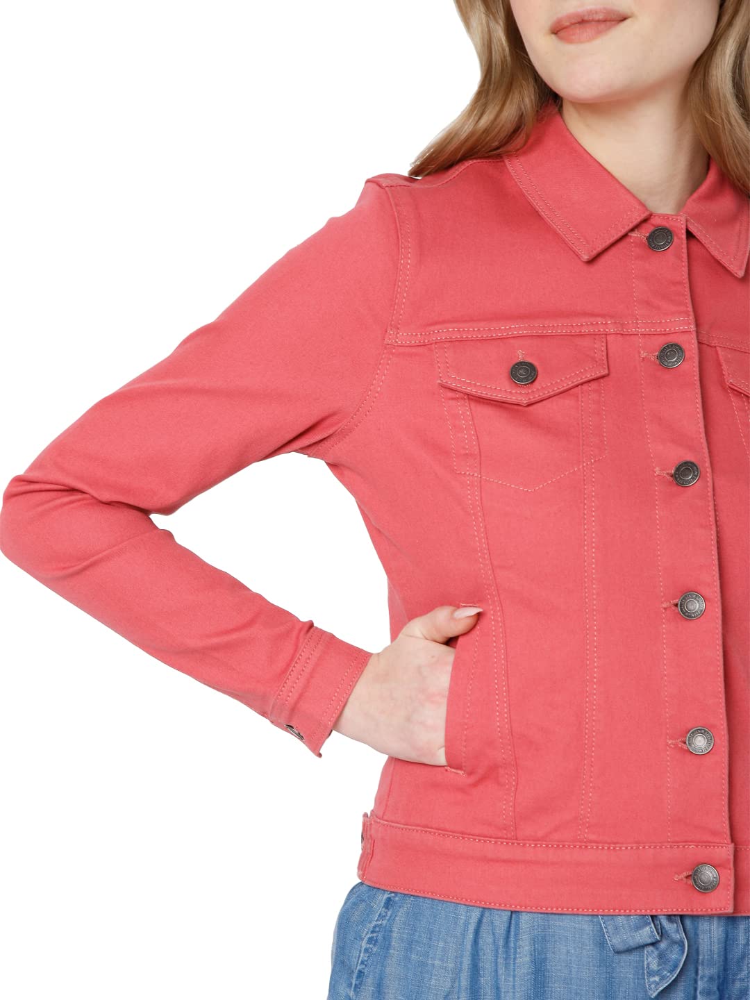 Solid Cotton Round Neck Womens Casual Jacket - Image 5