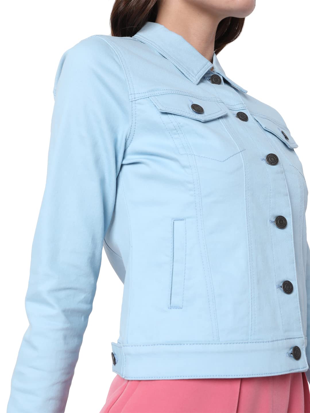 Solid Cotton Round Neck Womens Casual Jacket - Image 10