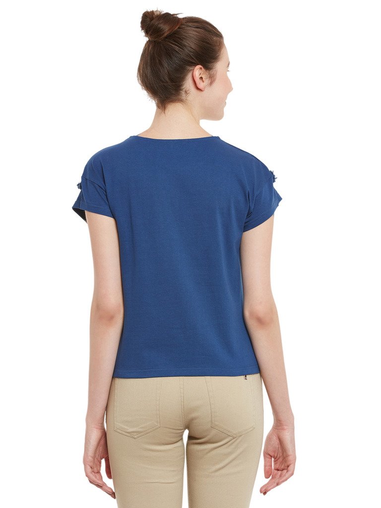 Women's Yellow Short Sleeve Round Neck Solid Lace Panelled Top - Image 21