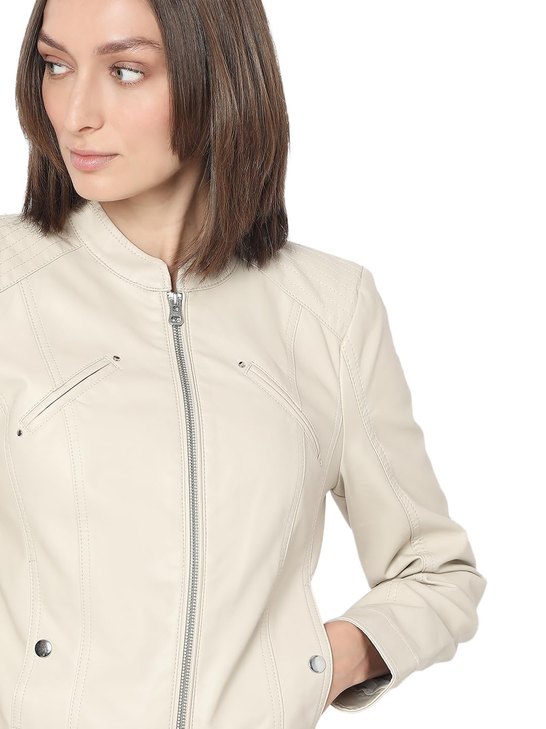Women's Regular Fit Beige Jacket - Image 6