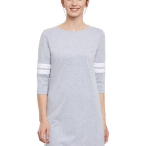 Women's Super Soft Solid Round Neck 3/4th Sleeves Paneled Color Block Mini Shift Dress