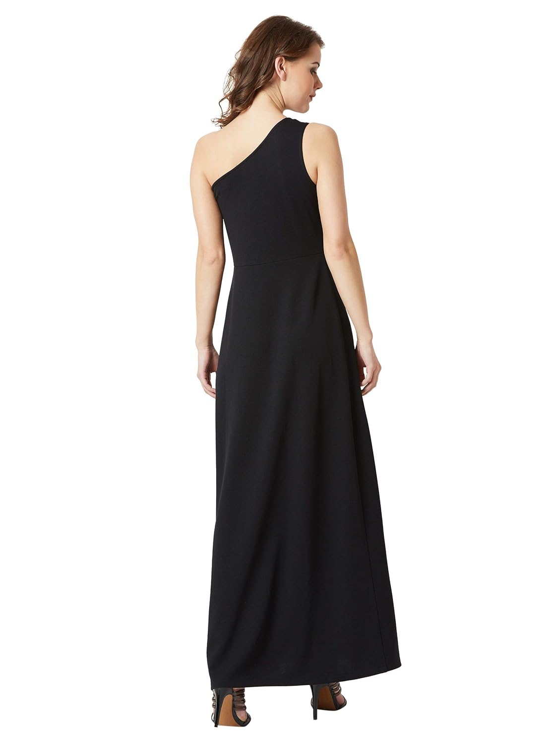 Women's Designer Crepe One-Shoulder Sleeveless Solid Side Slit Maxi Dress with Zip Closure - Image 11