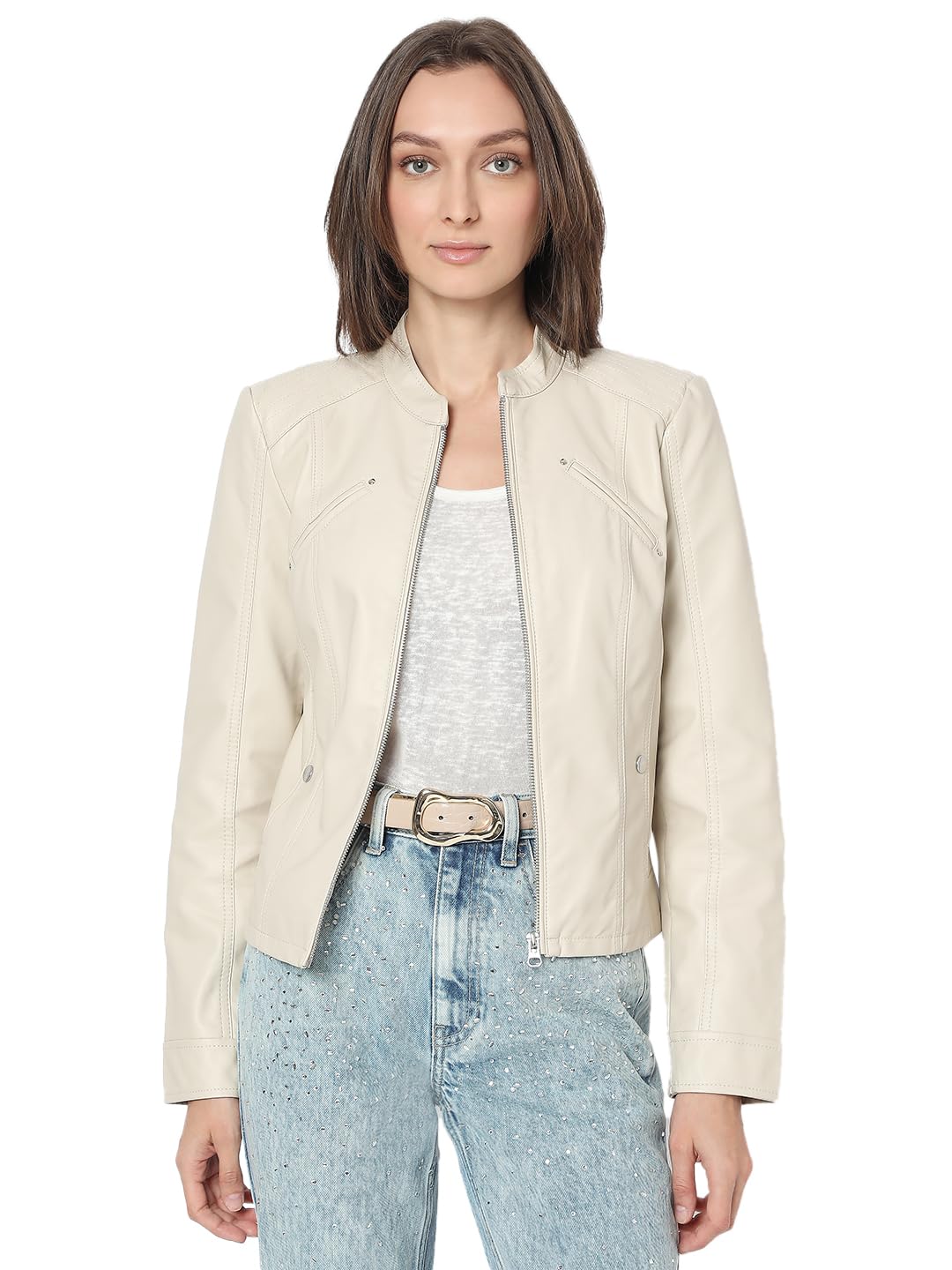 Women's Regular Fit Beige Jacket