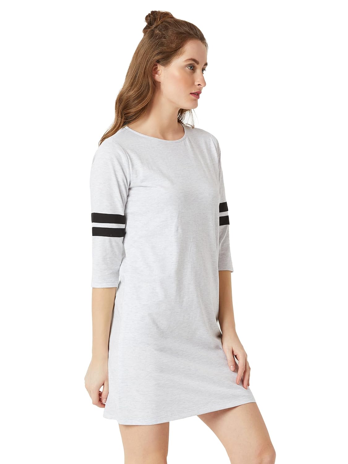 Women's Super Soft Solid Round Neck 3/4th Sleeves Paneled Color Block Mini Shift Dress - Image 8
