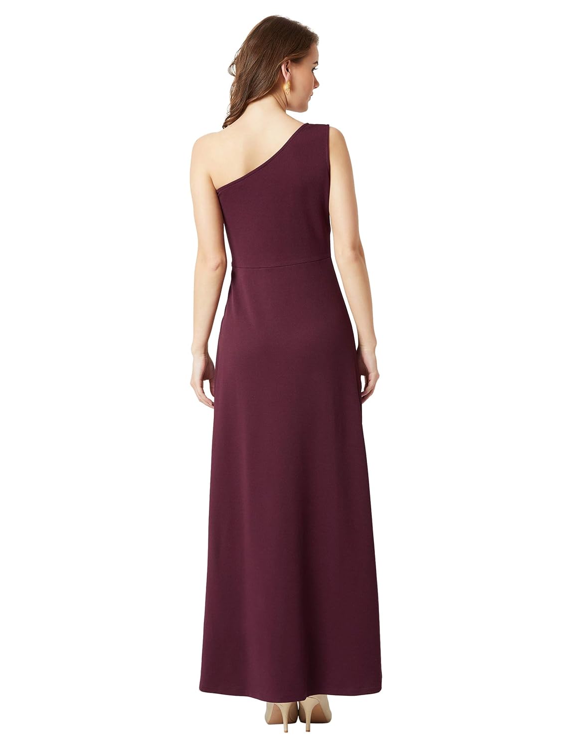 Women's Designer Crepe One-Shoulder Sleeveless Solid Side Slit Maxi Dress with Zip Closure - Image 4