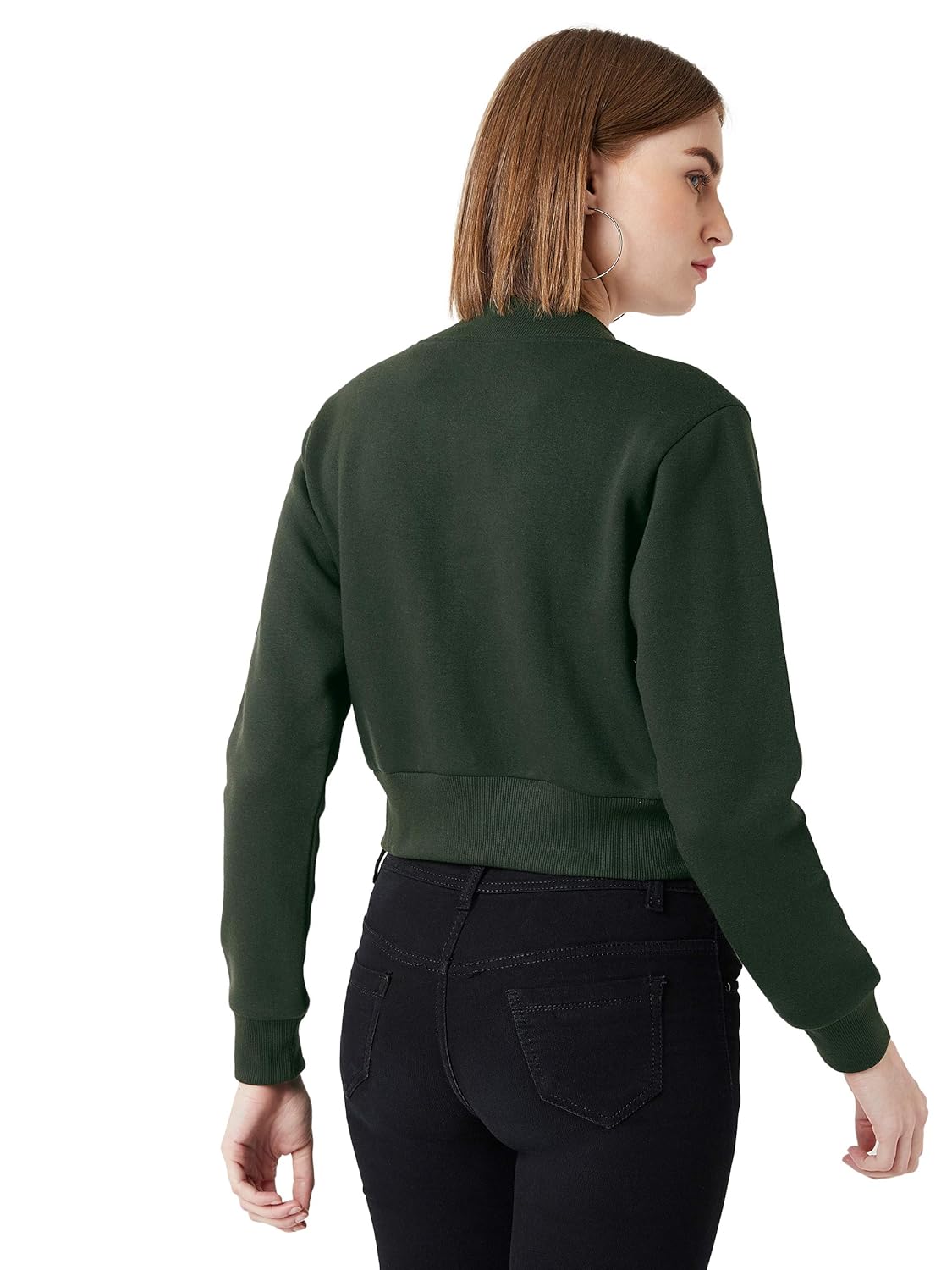 Women's Grey Collared Full Sleeves Solid Bomber Cropped Jacket - Image 11