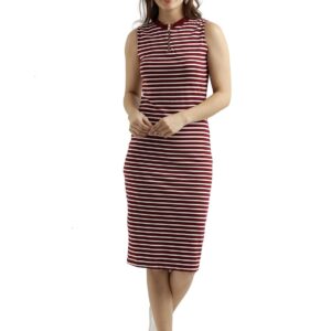 Women's Comfortable Round Neck Sleeveless Striped Midi Bodycon Dress with Zipper