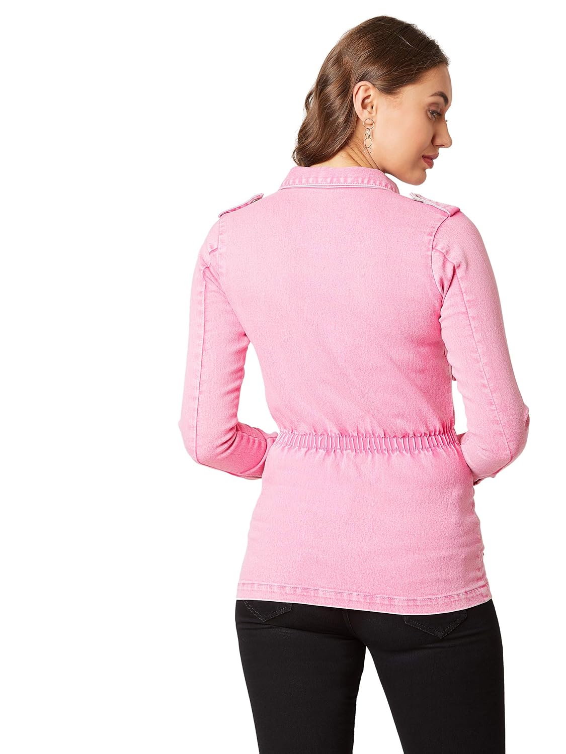 Women's Pink Denim Solid Jacket - Image 4