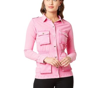 Women's Pink Denim Solid Jacket