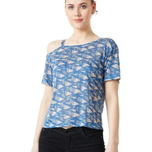 Women's Multicolor One-Shoulder Short Sleeve Nautical Shoulder Straps Regular Top