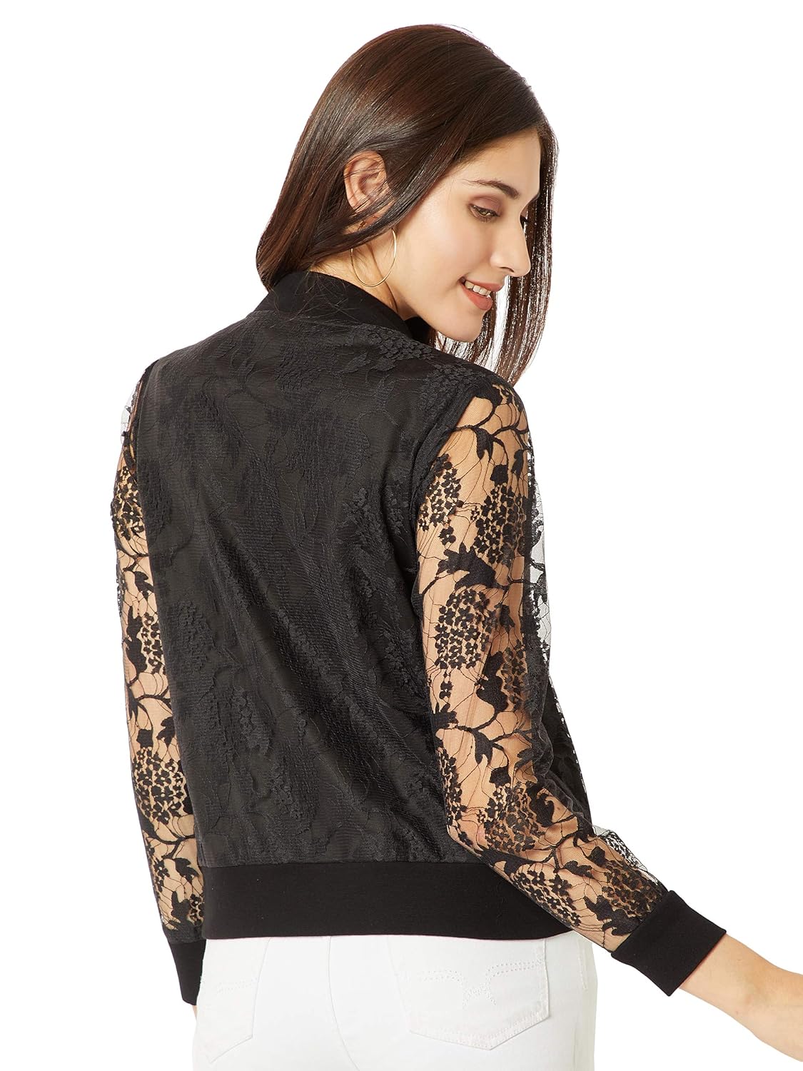 Women's Peach Lace Bomber Jacket - Image 4