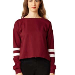 Women's Multicolored Round Neck Full Sleeves Solid Paneled Boxy Fit Top