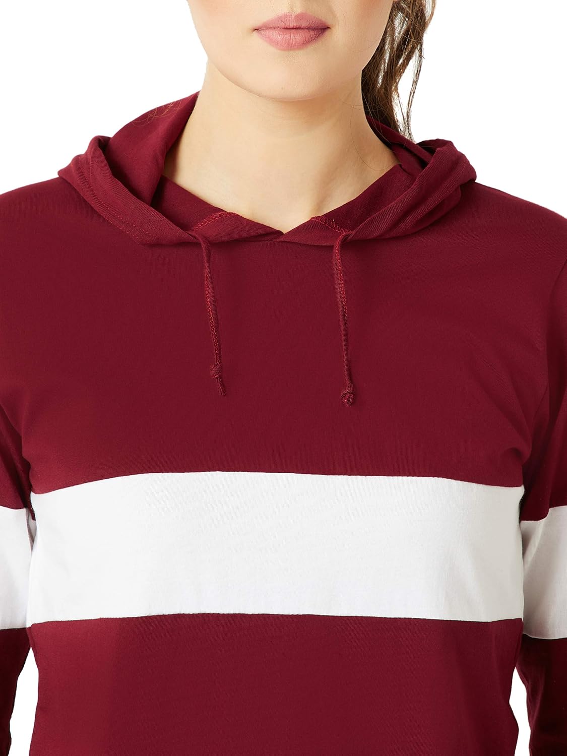 Women's Round Neck Full Sleeves Cotton Solid Hooded Knee-Long T-Shirt Dress - Image 6