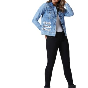 Women's Light Blue Collared Solid Full Sleeve Regular Length Denim Jacket