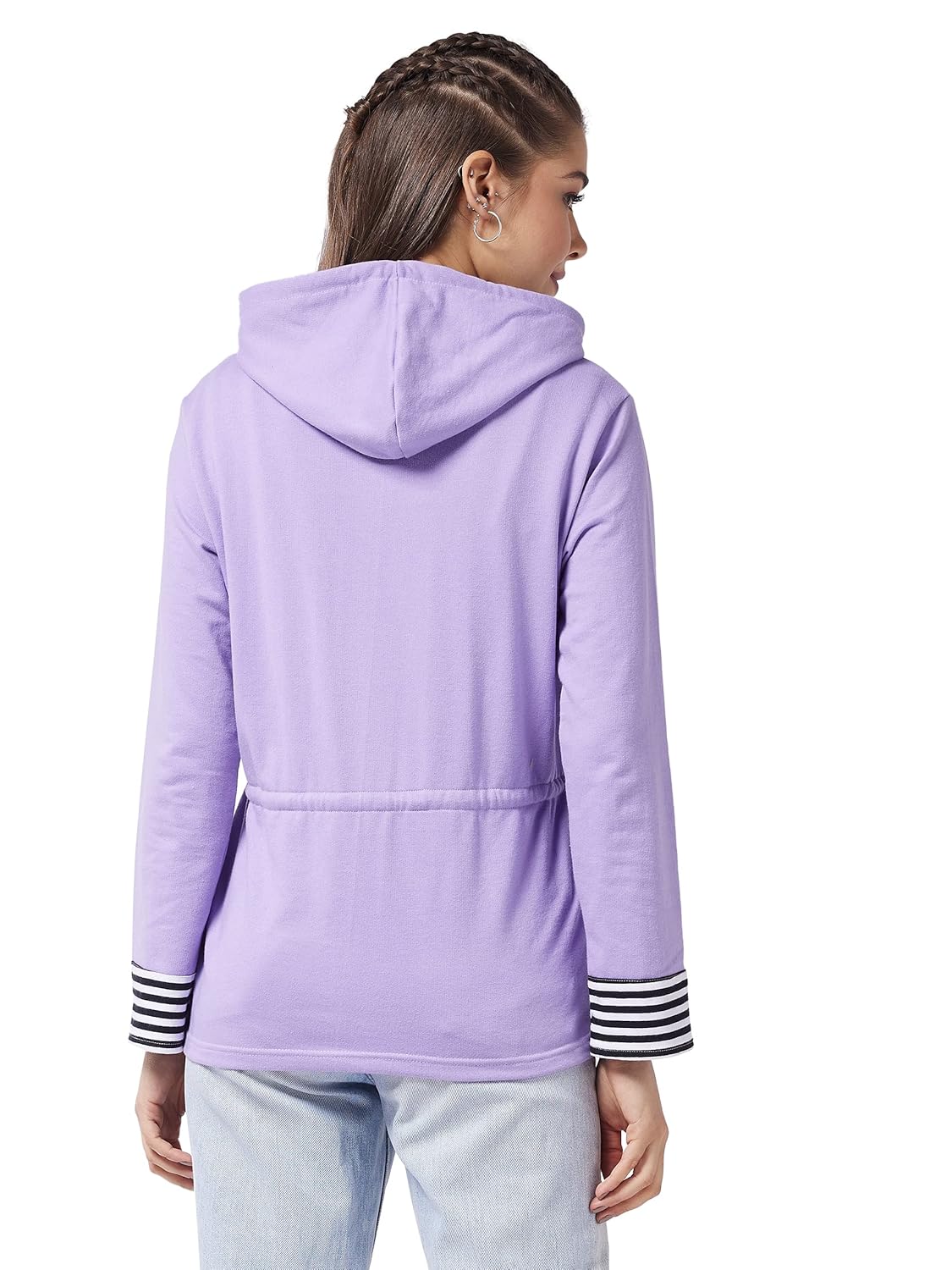 Women's Multicolor-Base Lavender Hooded Full Sleeve Solid Waist Tie-Up Regular Jacket - Image 4