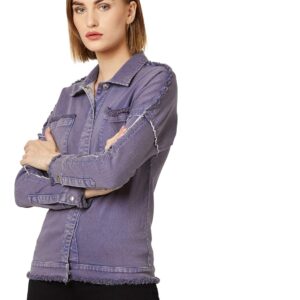 Women's Purple Denim Bomber Jacket