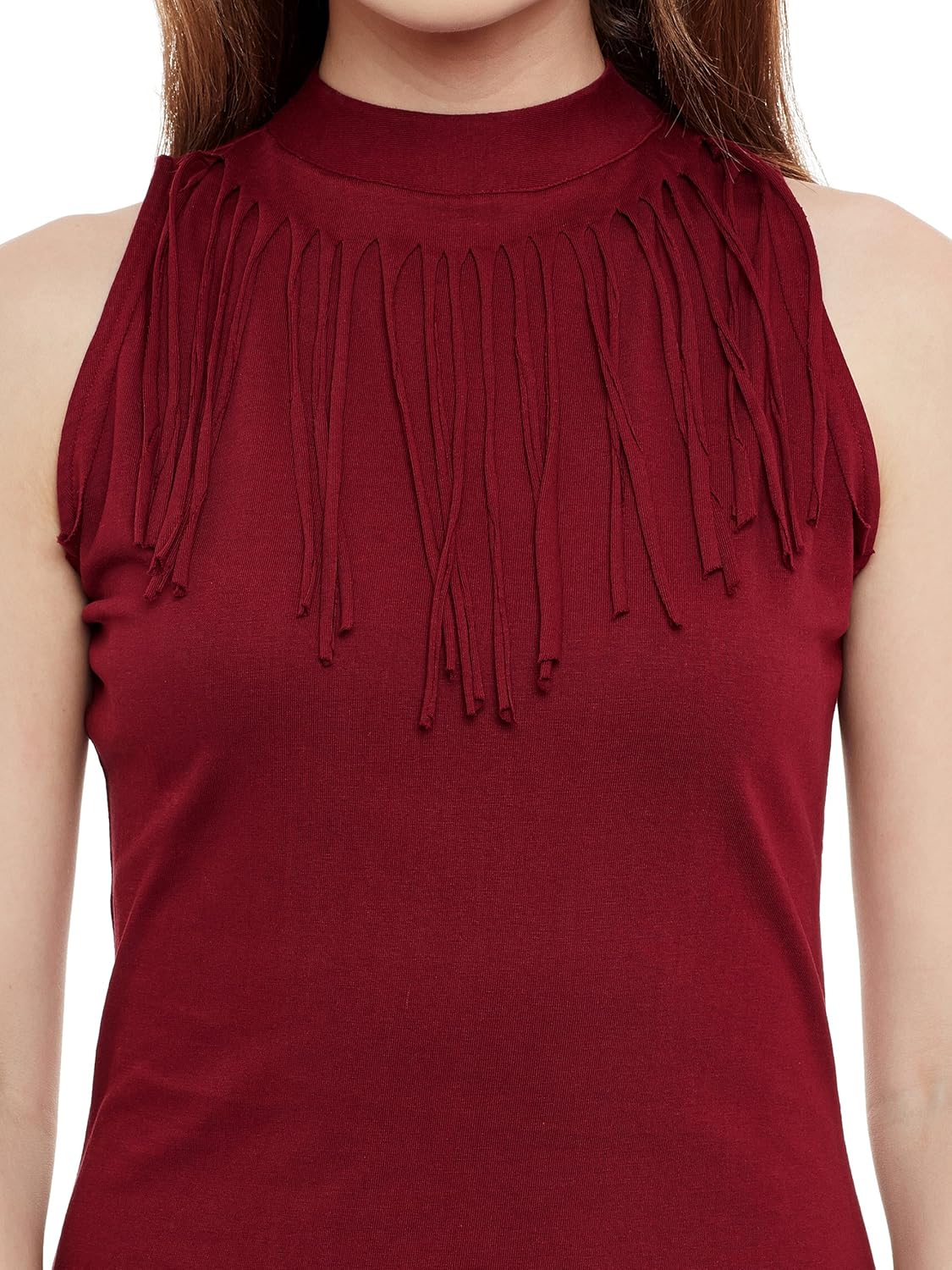 Women's Maroon Cotton Round Neck Sleeveless Solid Mini Bodycon Dress - Image 5