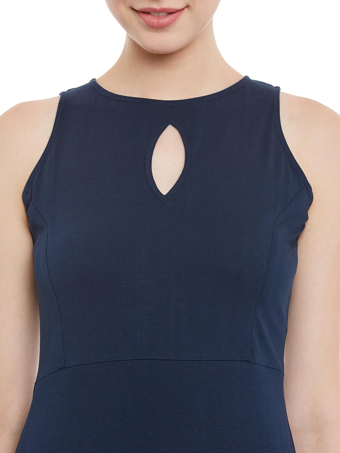 Women's Maroon Round Neck Sleeveless Cut-Out Front Slit Slim Fit Bodycon Maxi Dress - Image 11