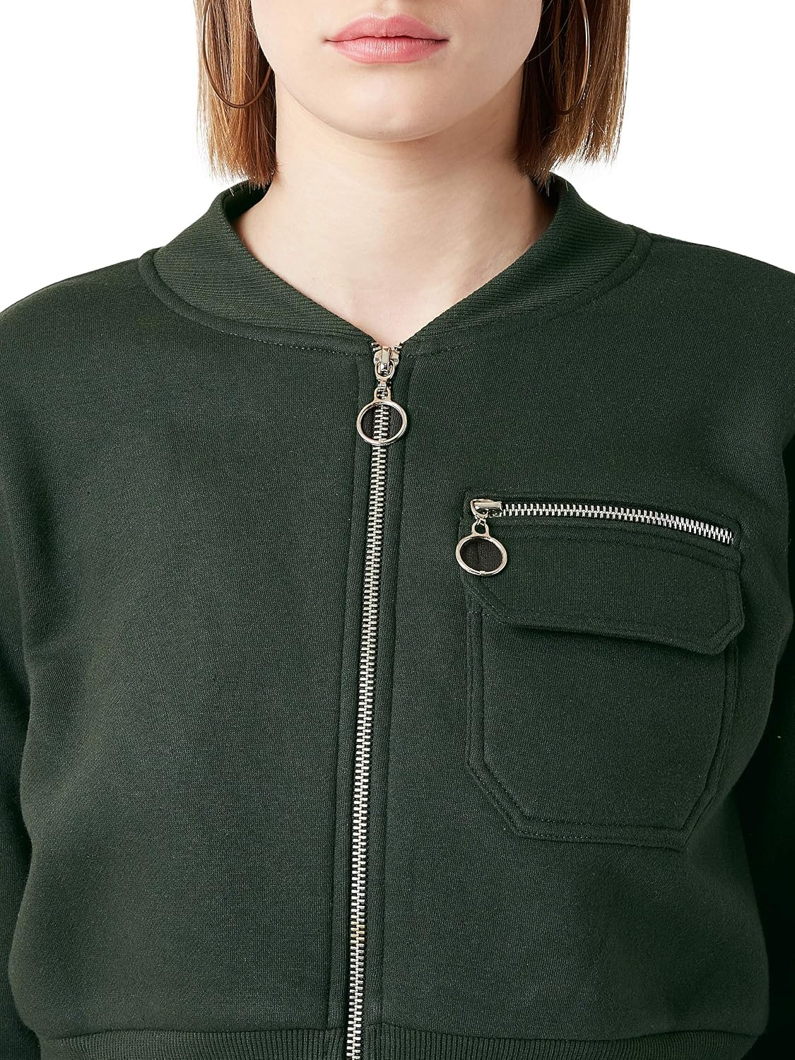 Women's Grey Collared Full Sleeves Solid Bomber Cropped Jacket - Image 12